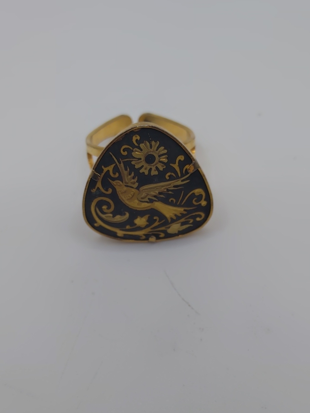 Damascene Bird and Floral Ring Adjustable